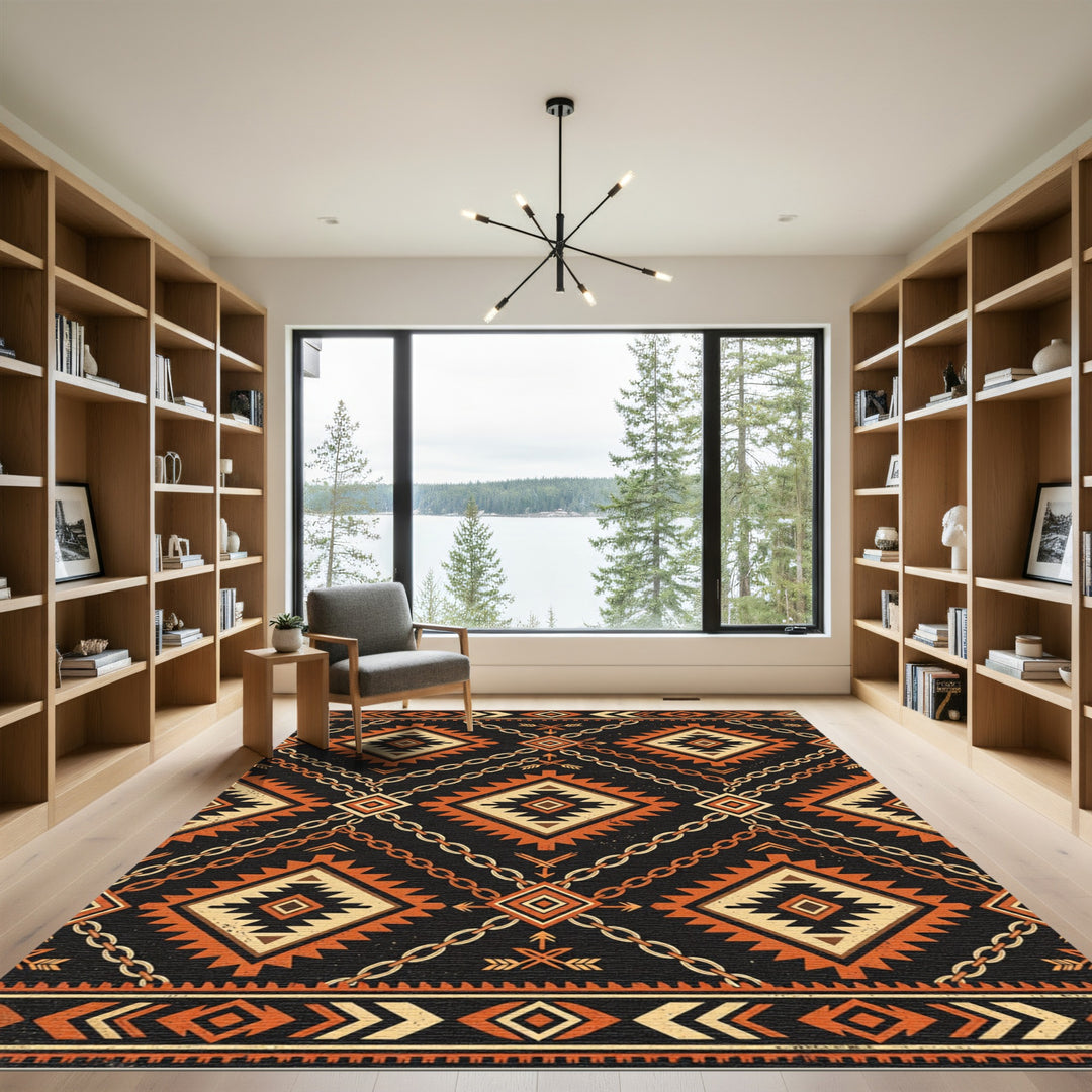 Navajo Orange Diamond Chain Rug