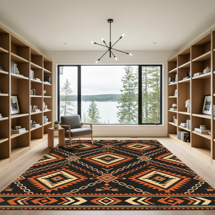 Navajo Orange Diamond Chain Rug