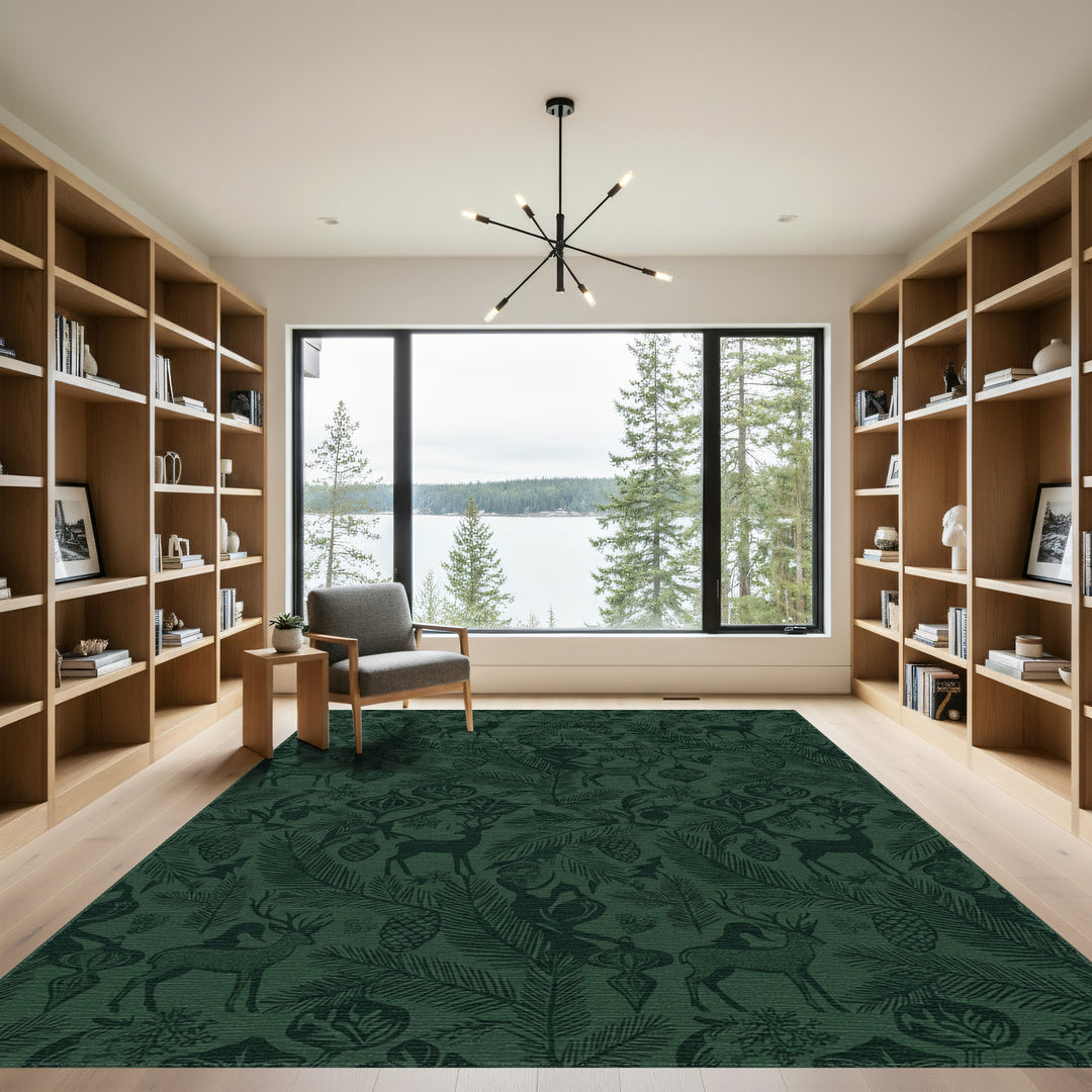 Forest Green Woodland Deer Ornaments Rug