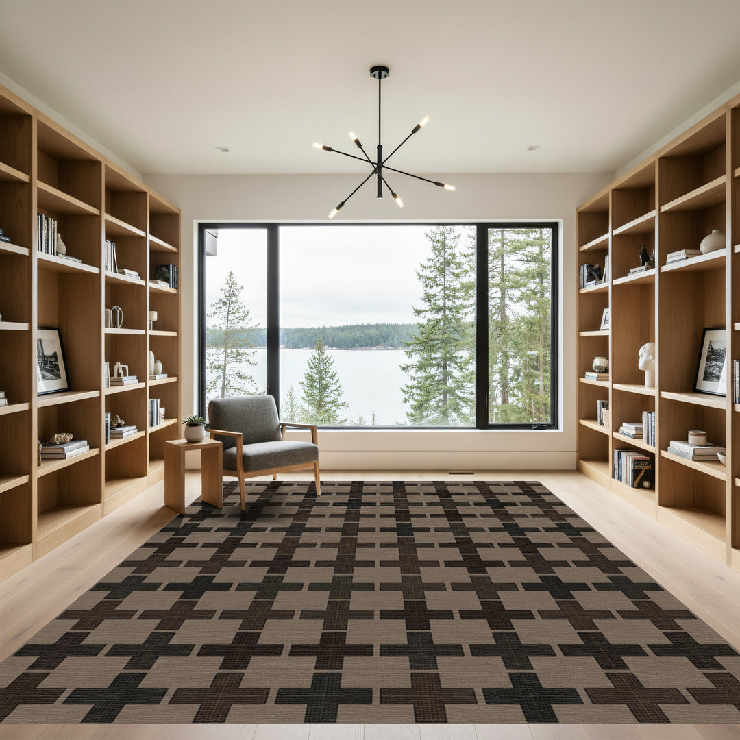 Brown Woven Cross Contemporary Rug