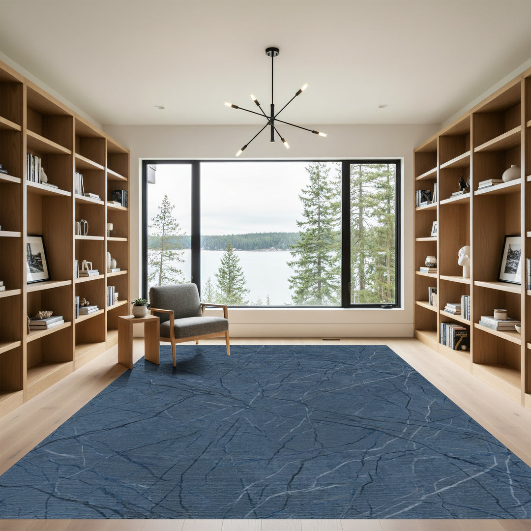 Deep Blue Marble Veined Texture Rug