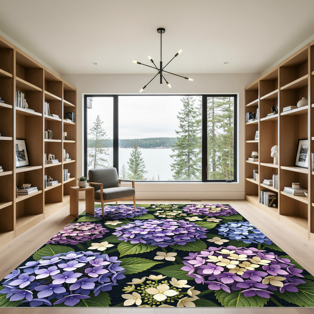 Purple Lavender Hydrangea Floral Medallion Rug