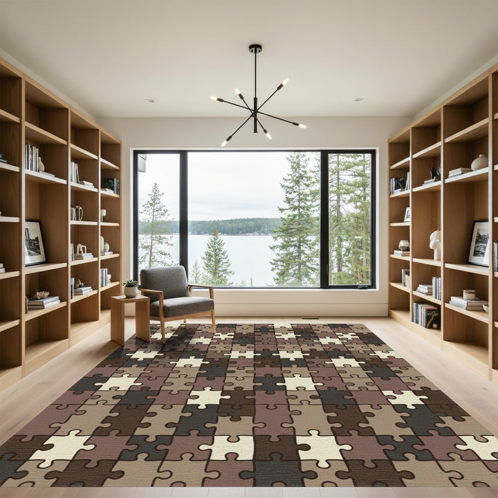 Earthy Tones Interlocking Puzzle Pieces Rug