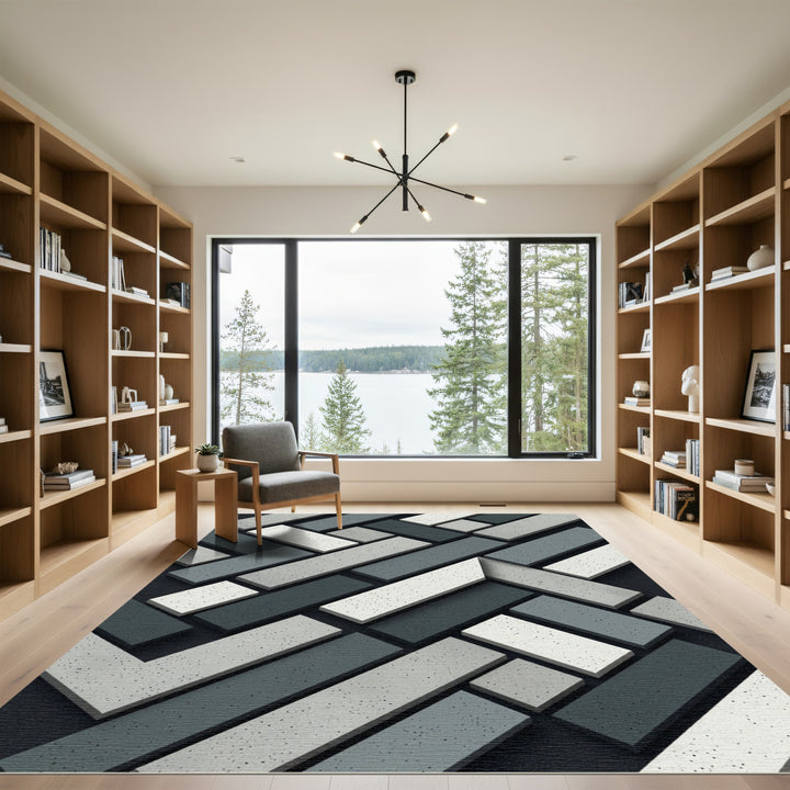Modern Gray Concrete Herringbone Rug