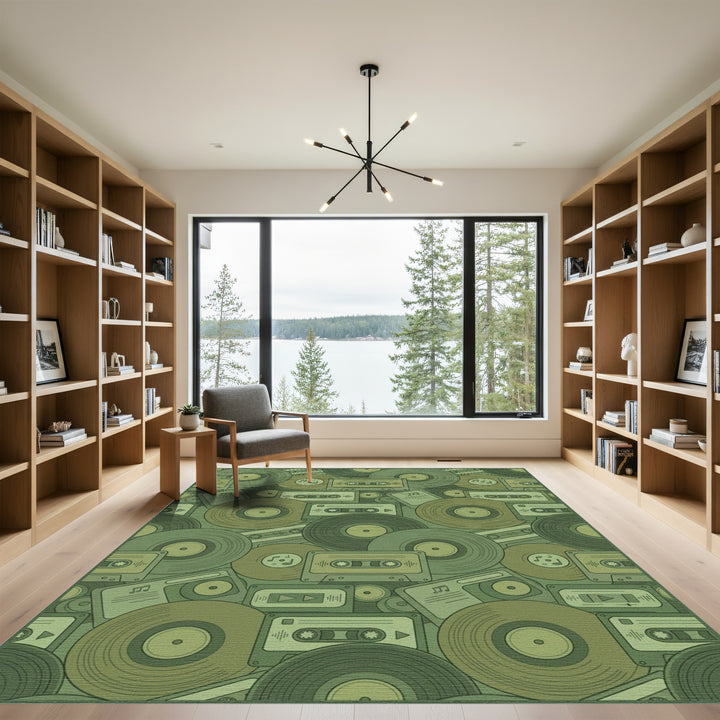 Retro Vinyl Cassette Tape Collage Rug