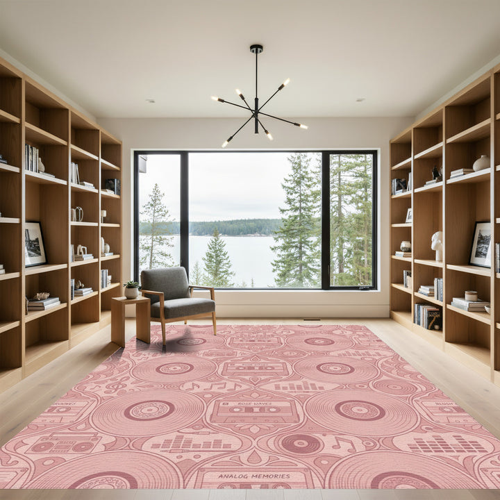 Retro Cassette Tape Vinyl Record Collection Rug