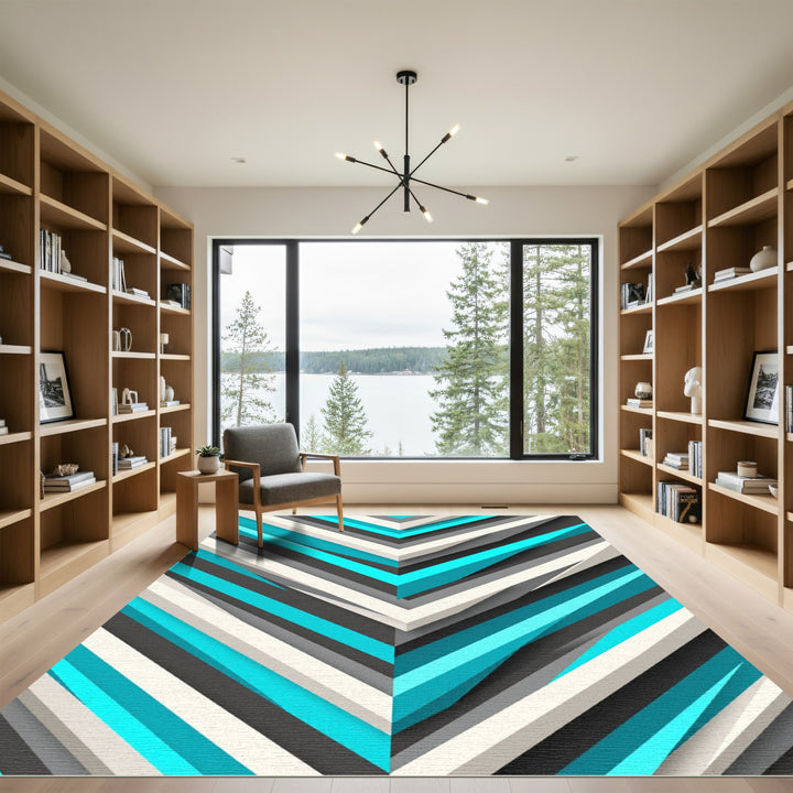 Bold Aqua Gray Chevron Stripes Rug