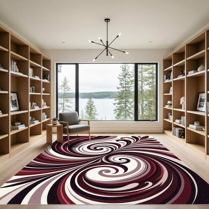 Crimson Swirl Abstract Art Rug