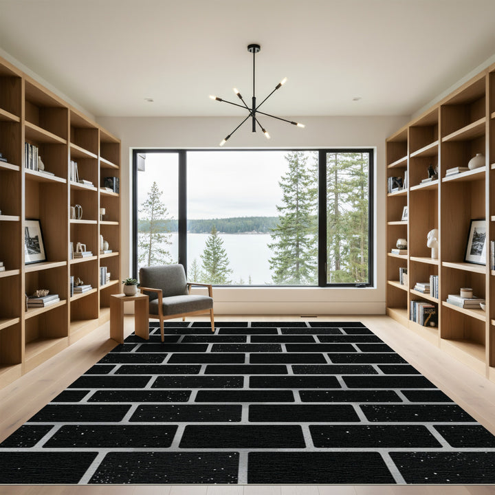 Modern Black Brick Effect Rug