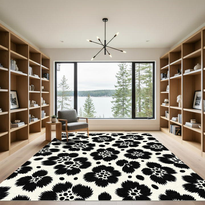 Black Floral Blossom Rug