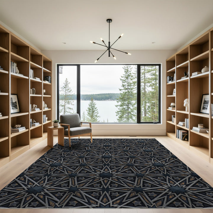 Ornate Dark Geometric Starburst Rug