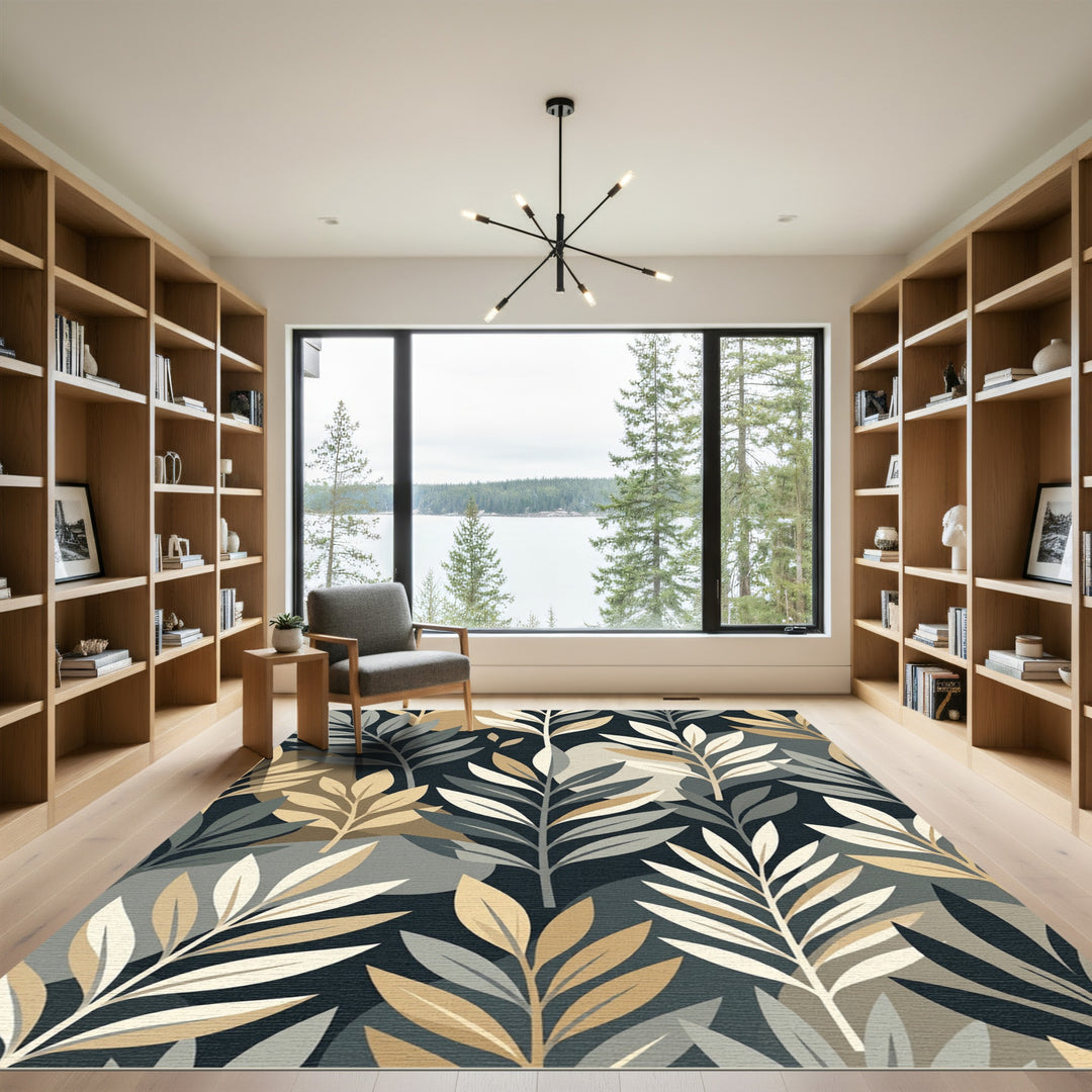 Earthy Leaf Branch Botanical Arrangement Rug