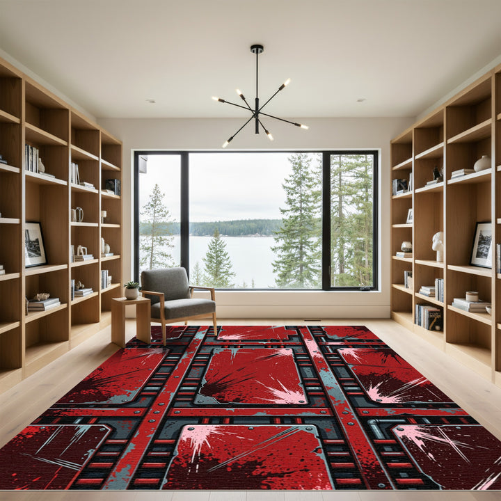 Gritty Red Industrial Splatter Panel Rug