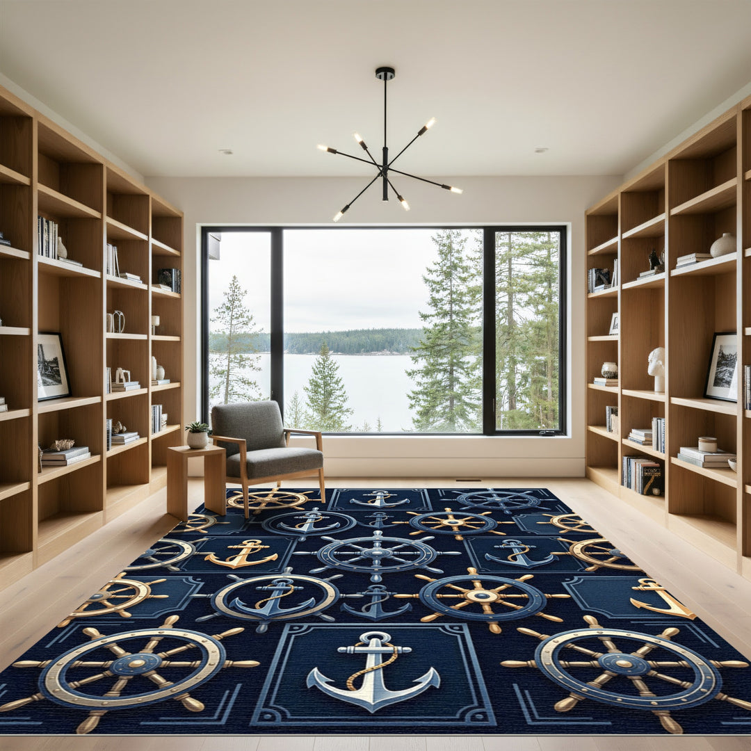 Nautical Helm and Anchor Combination Rug