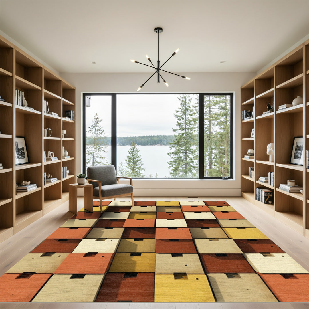 Retro Cubes Orange Yellow Cream Rug