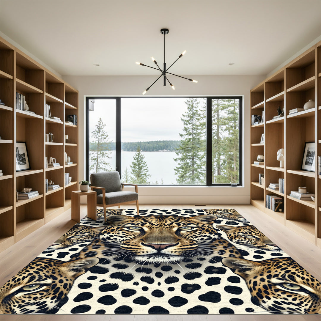 Leopard Faces With Spotted Background Rug