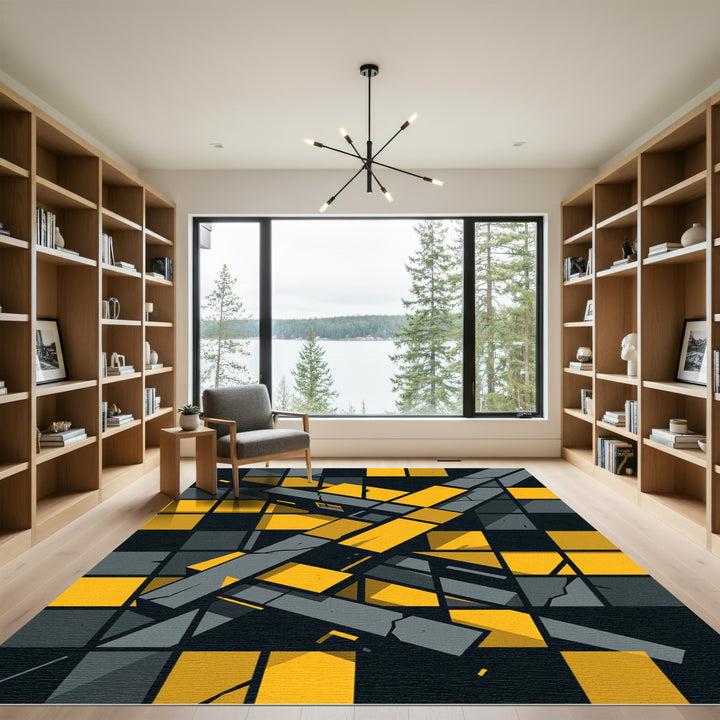 Bold Yellow Gray Geometric Fracture Rug