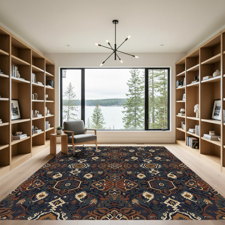 Ornate Earthy Jewel Tone Medallions Rug