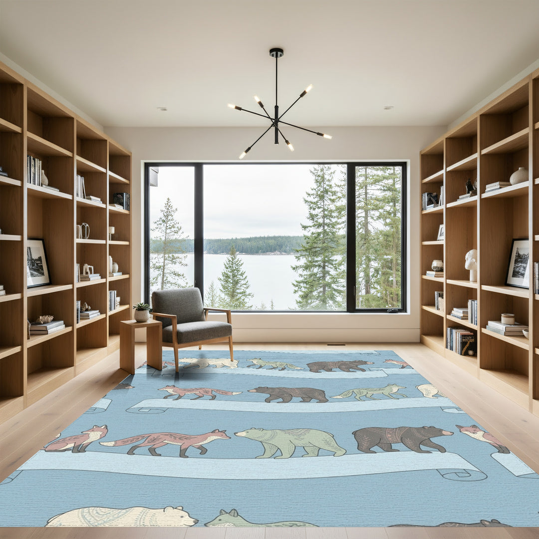 Whimsical Woodland Animals On Ribbons Rug