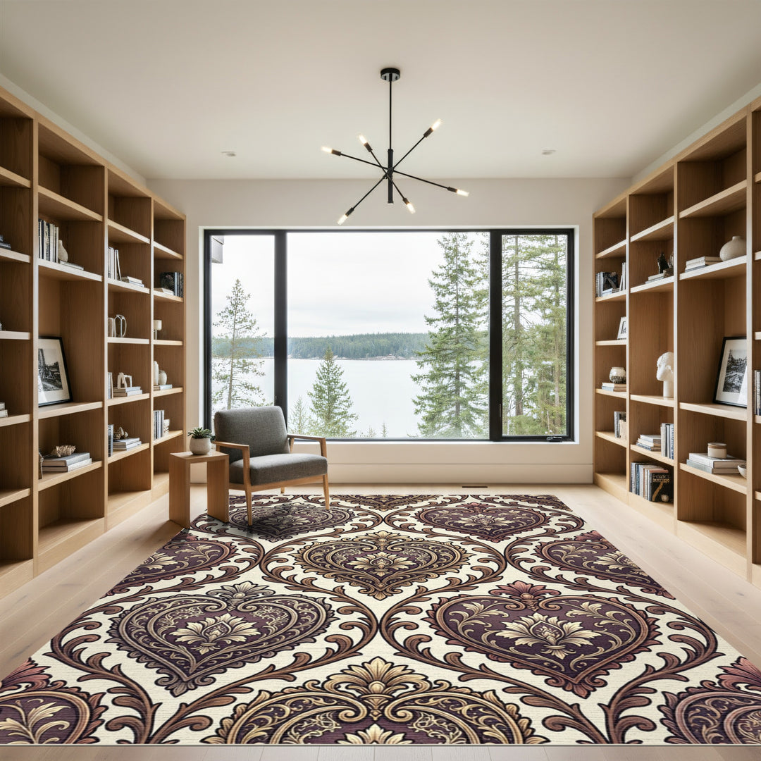 Antique Heart Damask Scroll Rug