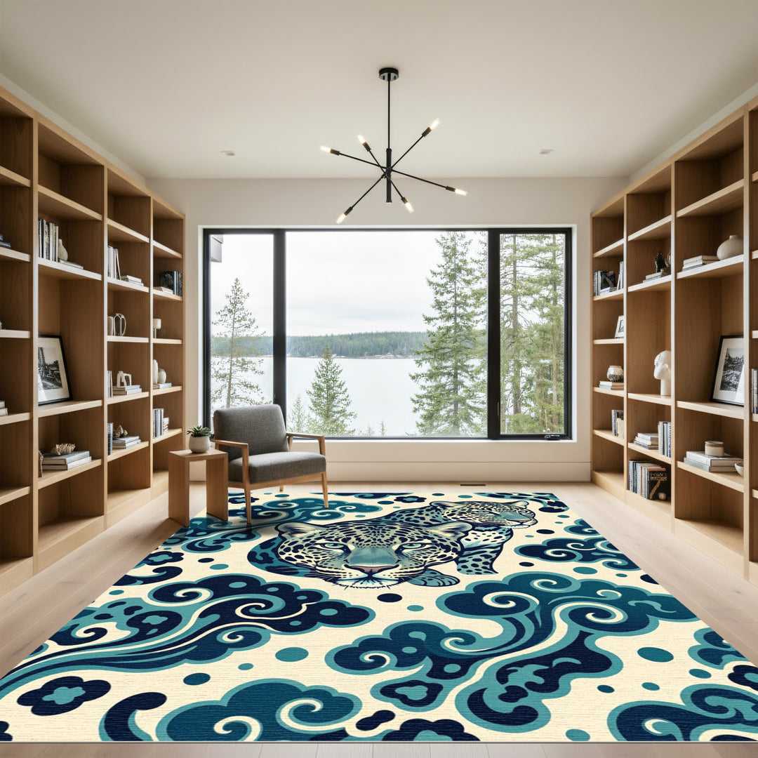 Cool Blue Leopard Swirl Art Rug