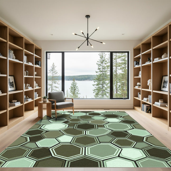 Earthy Hexagons Geometric Overlay Rug