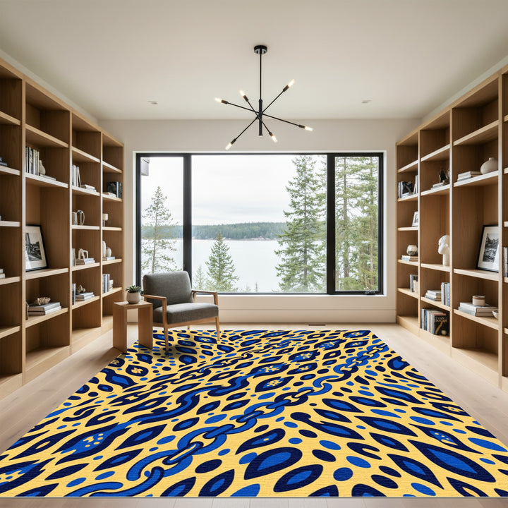 Bold Blue Chain Yellow Abstract Rug