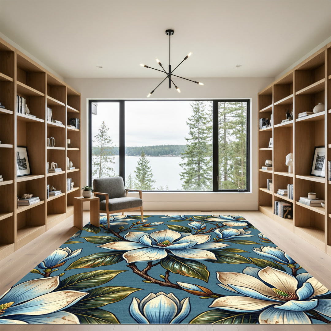 Pastel Blue Magnolia Blossom Branches Rug