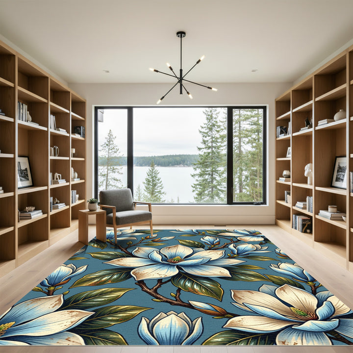 Pastel Blue Magnolia Blossom Branches Rug