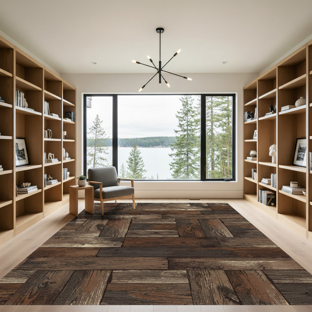 Rustic Wood Plank Parquet Rug