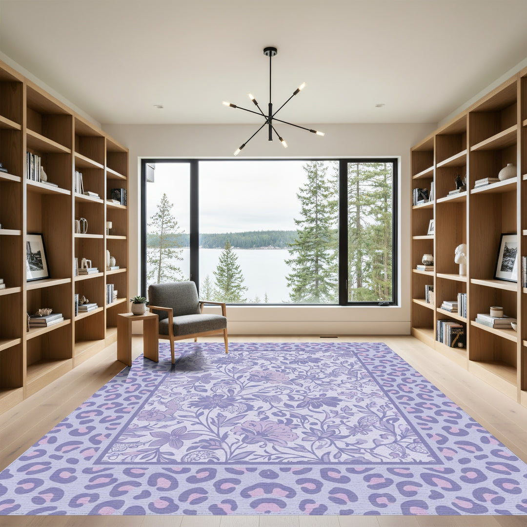 Lavender Floral Leopard Frame Rug