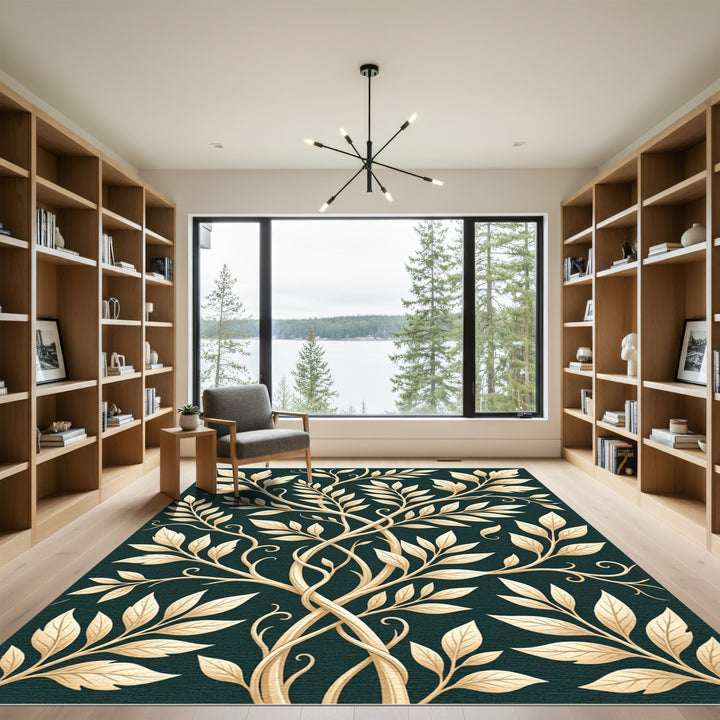 Golden Leafy Vine Art Rug