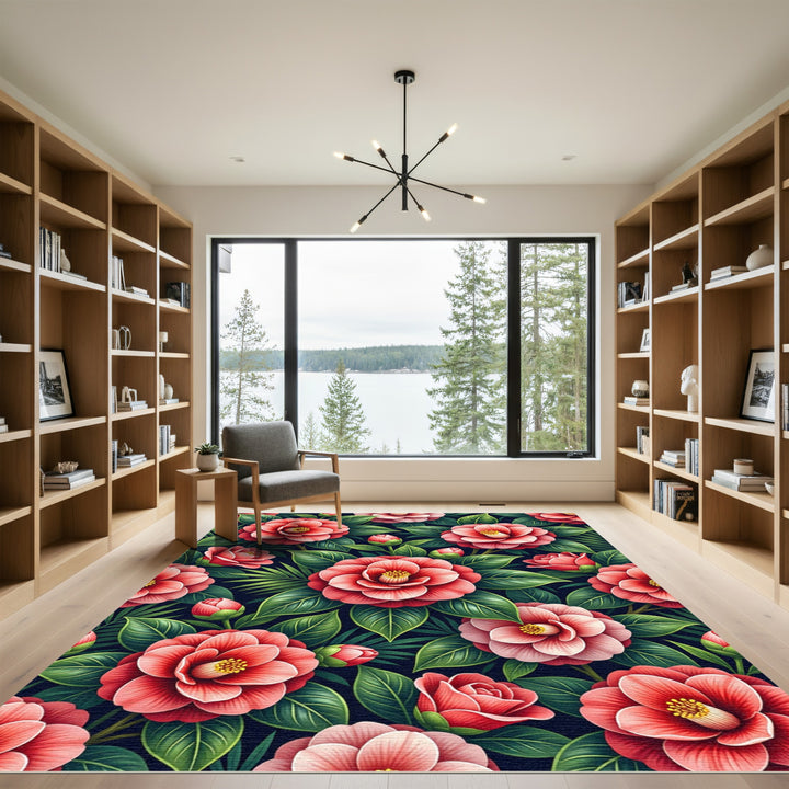 Coral Pink Floral Garden Lush Rug