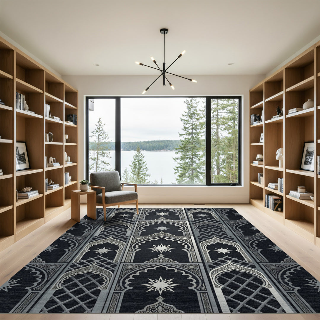 Ornate Silver Archway Inlay Rug
