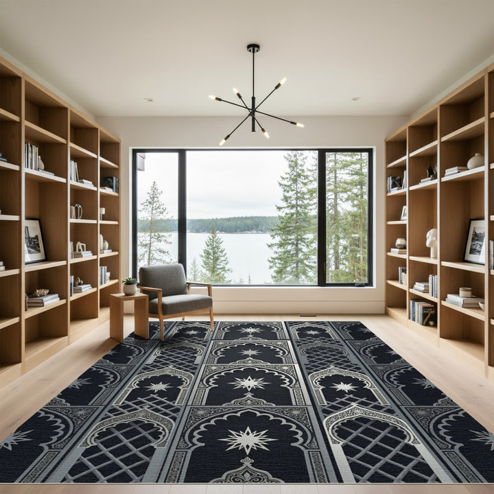 Ornate Silver Archway Inlay Rug