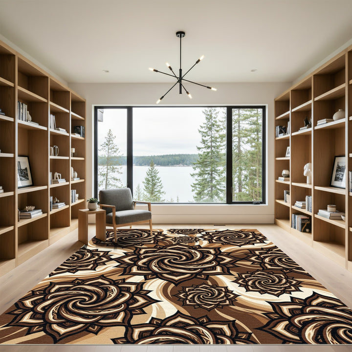 Ornate Chocolate Swirl Mandala Rug
