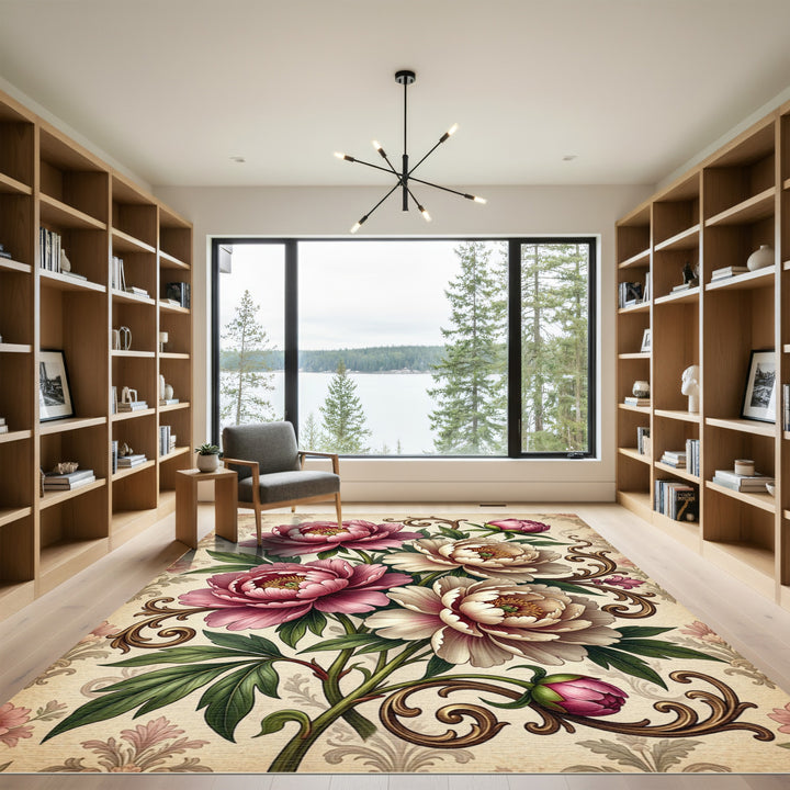 Vintage Floral Silk Peony Rug