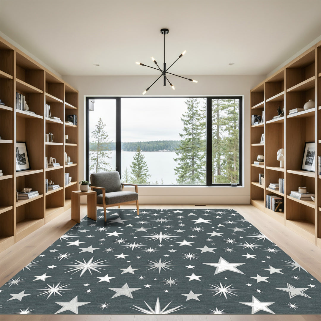 Bold Silver Starburst Celestial Rug