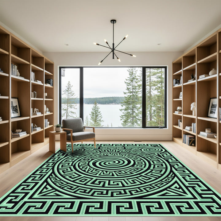 Mint Green Labyrinth Maze Swirl Rug