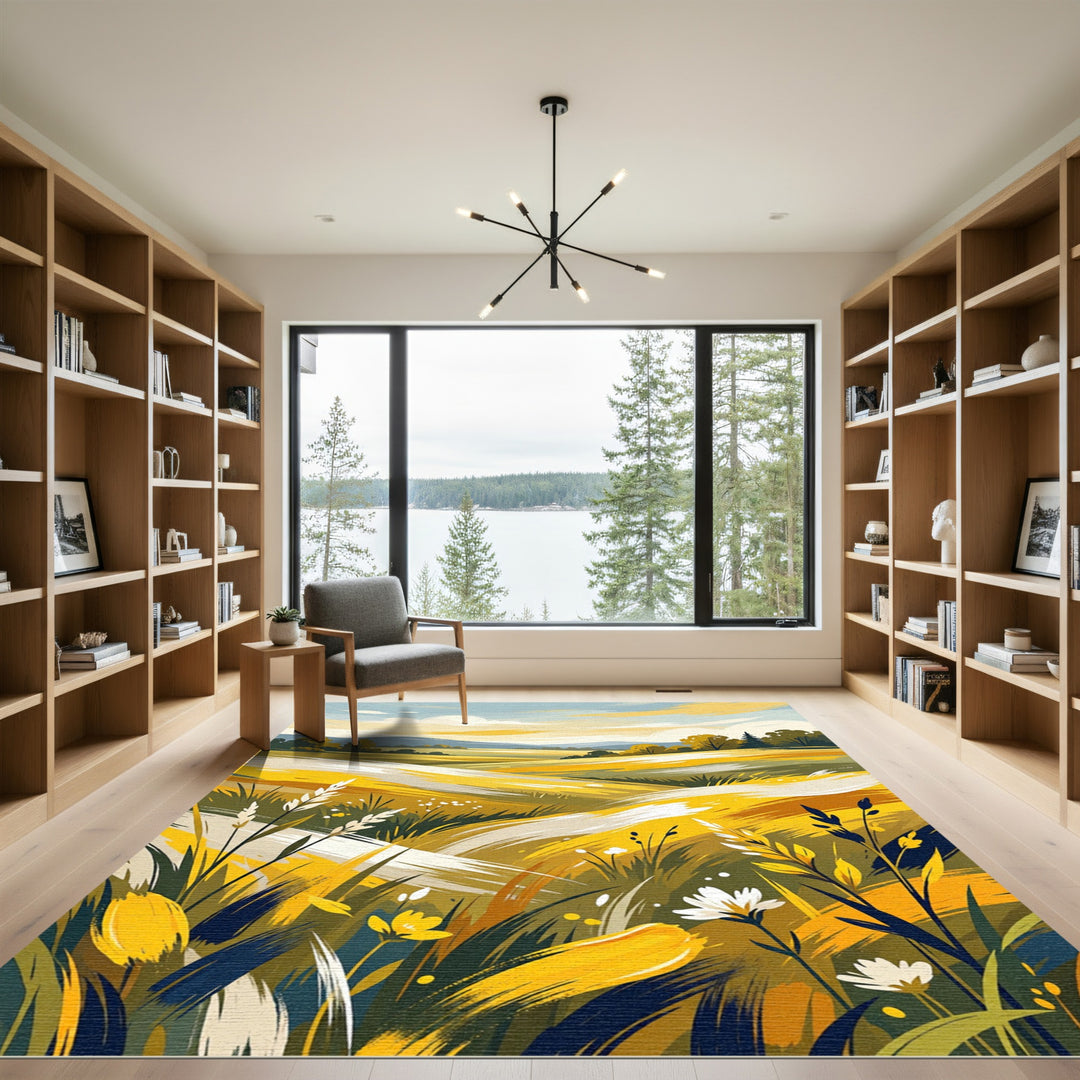 Golden Yellow Abstract Landscape Rug