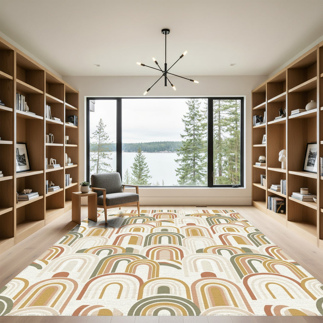 Earthy Tone Rainbow Arch Overlay Rug