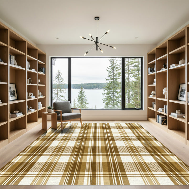 Brown Tan Plaid Tartan Rug