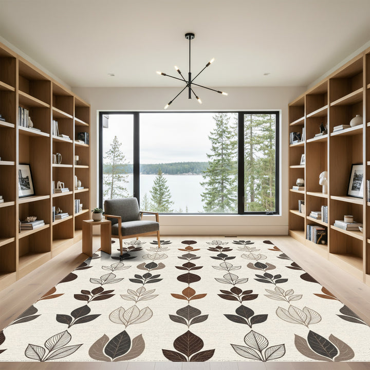 Brown Earth Toned Leaf Arrangement Rug