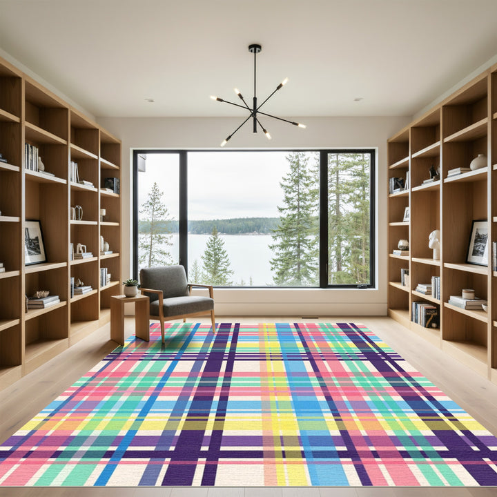 Pastel Plaid Rainbow Checkered Rug