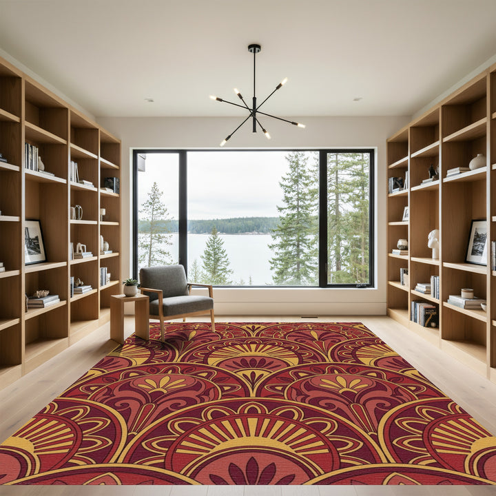 Crimson Gold Fan Medallion Tile Rug