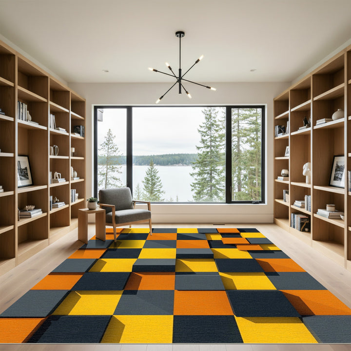 Abstract Geometric Orange Gray Yellow Rug
