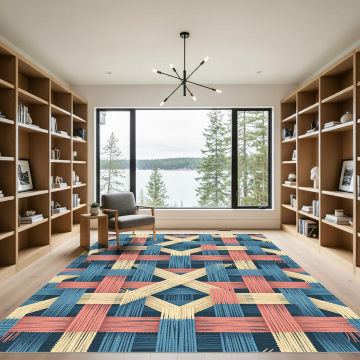 Woven Basketweave Textured Stripes Rug