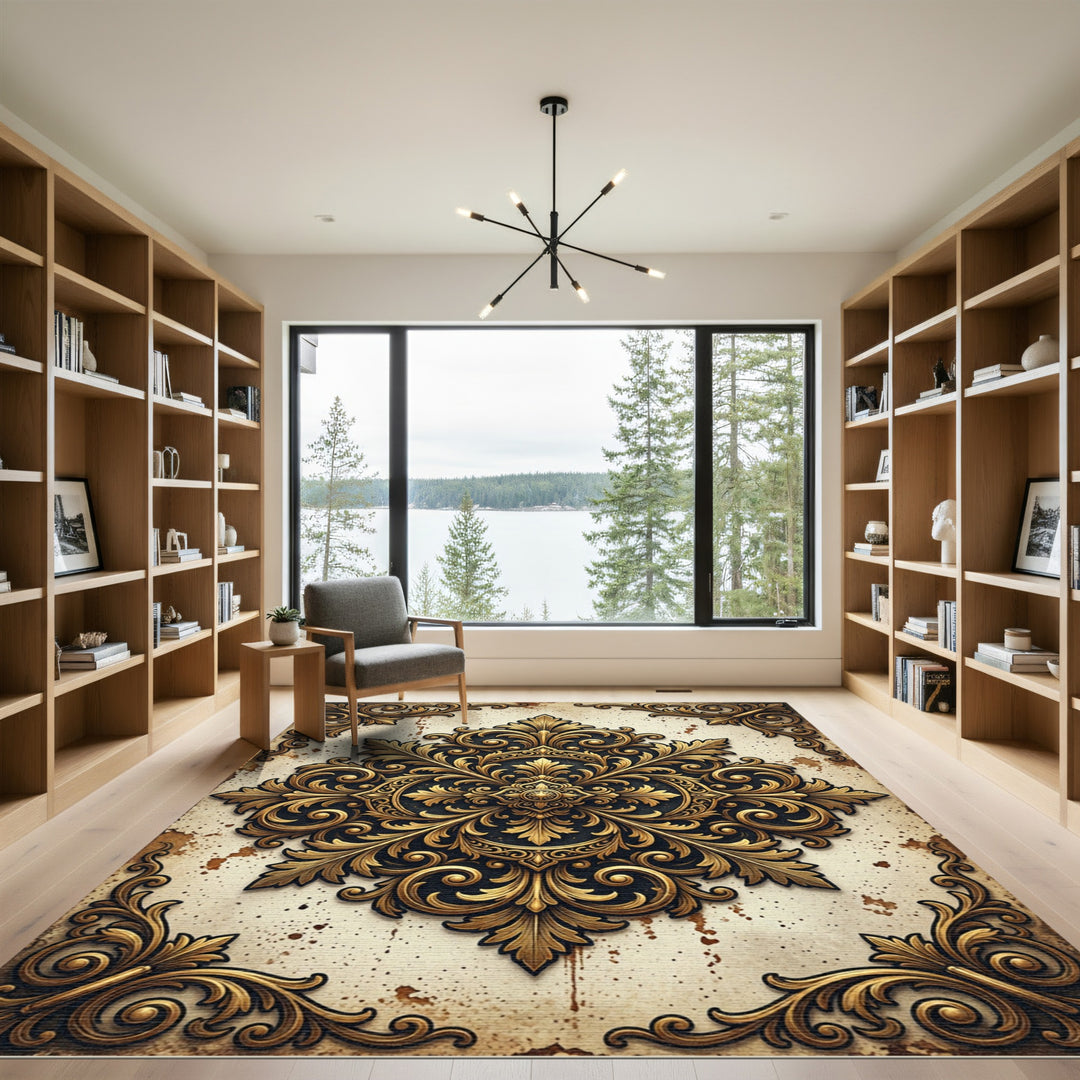 Ornate Golden Acanthus Floral Rug