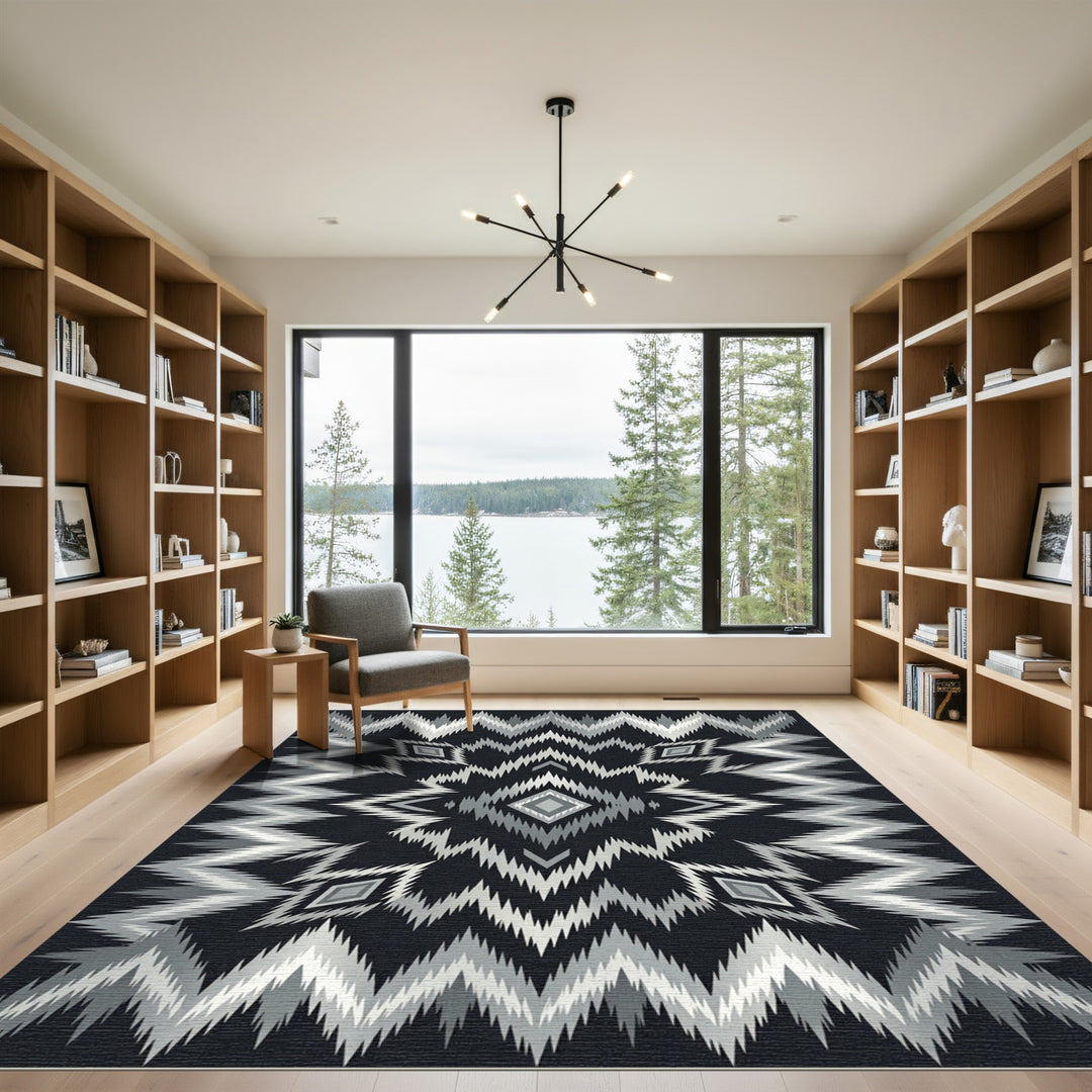 Monochrome Tribal Diamond Chevron Rug