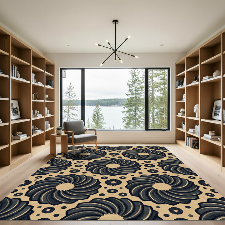 Dark Swirl Geometric Mandala Rug